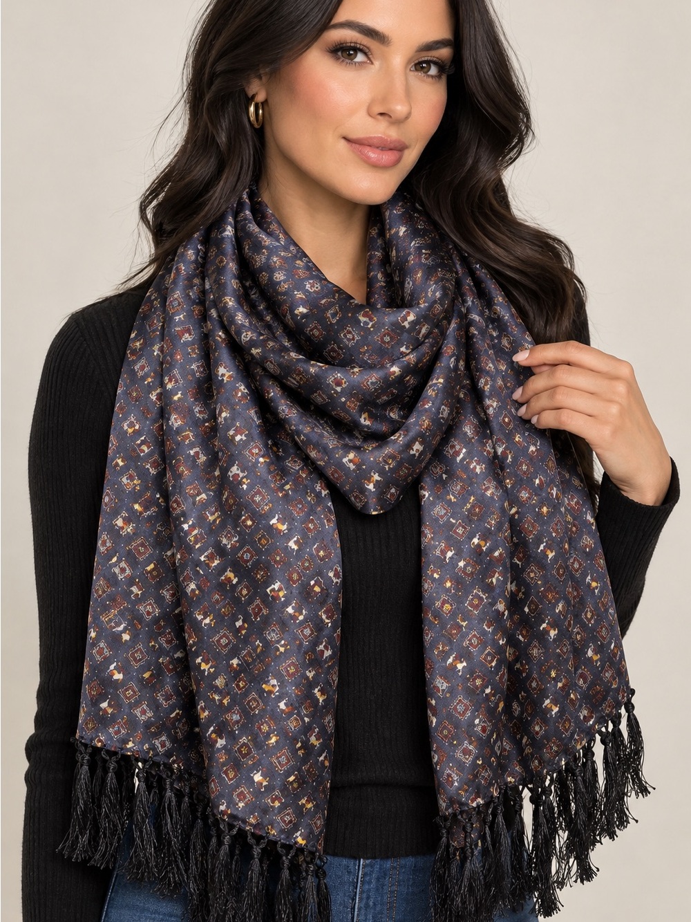 New Women’s Silk Geometric Print Scarf Wrap